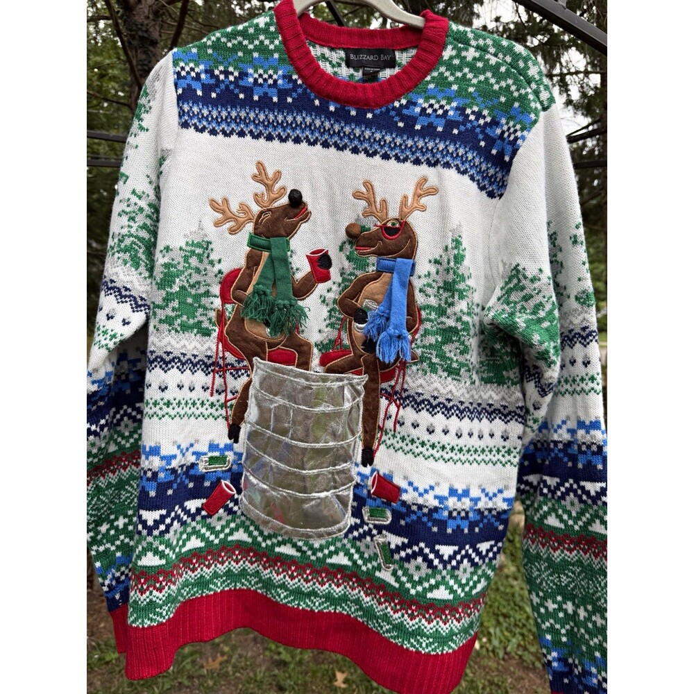 Blizzard Bay Reindeer Ugly Christmas Sweater Size L 3D Party Barrel